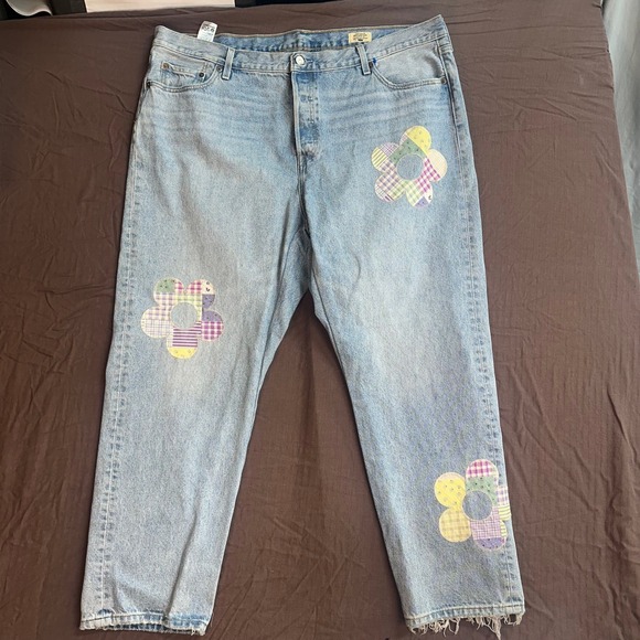 Levis 501 Anniversary Edition Denim Jeans Flower Patchwork Light Wash Women's - Picture 1 of 8